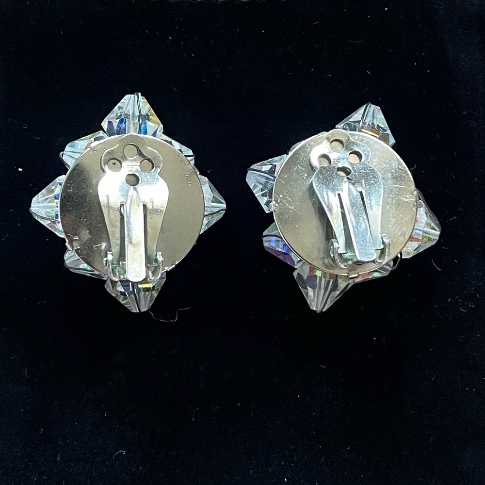 Vintage AB Crystal Clip-On Earrings - Picture 2 of 3